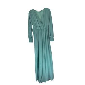 Baltic‎ Born Dress Green Chiffon Long Sleeve Smocked Lydia Maxi Formal Medium